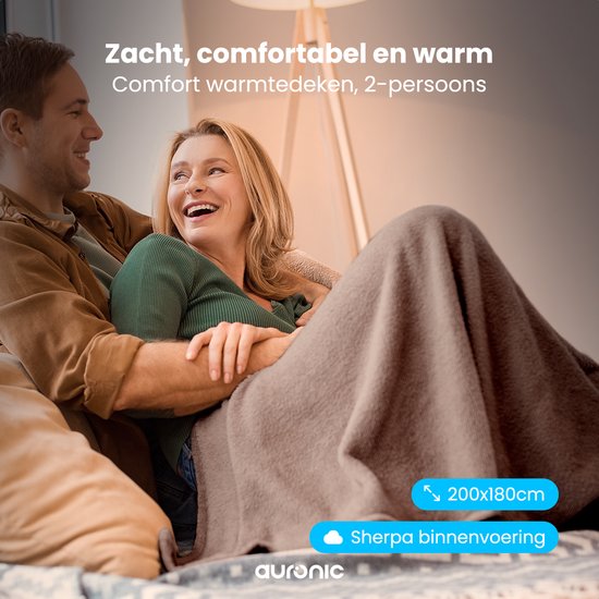 Auronic Electric Blanket - Wärmedecke - Sherpa Fleece - 9 Wärme- und Timer-Einstellungen - Decke - 200x180 - 2 Personen - Taupe