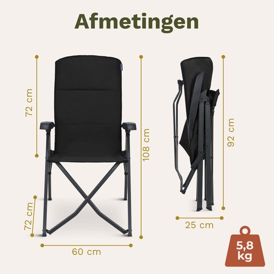 TRVLMORE Luxus-Campingstuhl - klappbar - 150KG Tragfähigkeit - inkl. Tragetasche - Klappstuhl - Campingstuhl - Klappstuhl - Schwarz