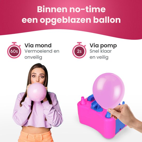 Partizzle Elektrische Ballonpumpe - Schnell aufblasen Party Ballons - Ballonbogen Ballonpumpe - Geburtstag / Weihnachten / Nikolaus Dekorationen - Rosa Blau
