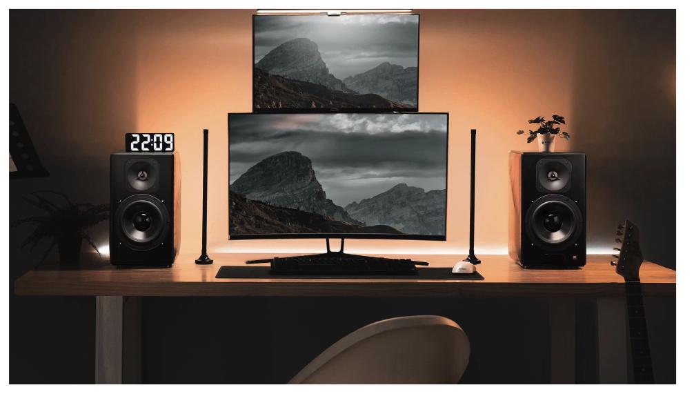 Edifier - S3000MKII Premium Active 2.0 Speakers - 256 W RMS - Schwarz & Braunes Holz - Hi-Res Audio & Bluetooth 5.0 - Kabellos verbundenes System - Ultimatives Klangerlebnis