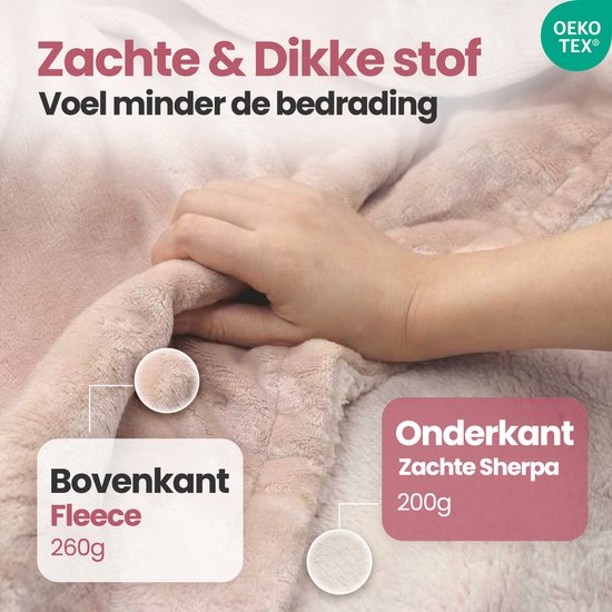 STAUS&BACH Heizdecke 3XL - 2 Personen Oberdecke - Doppelseitige Fleece Sherpa Wärmedecke - Champagner rosa - 180x160 cm PowerNap