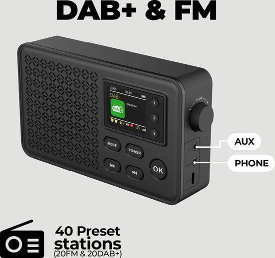 Denver - DAB57B - Radio - Bluetooth - DAB+/ FM - 40 Voreinstellungen - Wecker - Schwarz
