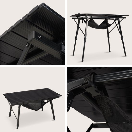 TRVLMORE Campingtisch Verstellbar - 90x52x71cm - Klapptisch mit Aluminiumrahmen - Leichtgewicht - Campingtisch - Klapptisch - Schwarz