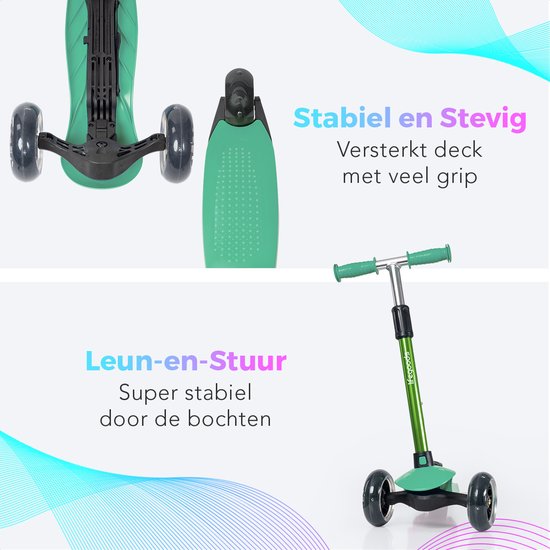 LifeGoods HappyStep - Kinderroller - Schritt 2-5 Jahre - 3 leuchtende LED-Räder - höhenverstellbar - Jungen/Mädchen - Mintgrün