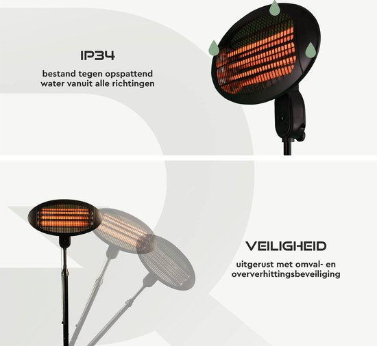 BRASQ Electric Terrace Heater Floor Standing PHS100 - Heizung 2000W - 3 Wärmestufen - Einstellbar - Spritzwassergeschützt - Für den Innen- und Außenbereich - Schwarz