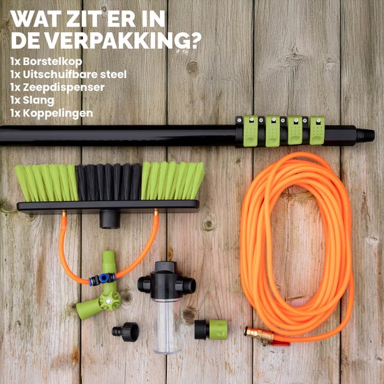 BREND BR-2237 Teleskop-Waschbürste ausziehbar bis zu 7 Meter - 5-teilige Wasserbürste mit Seifenspender - Für Fassaden, Dachziegel und Solarpaneele