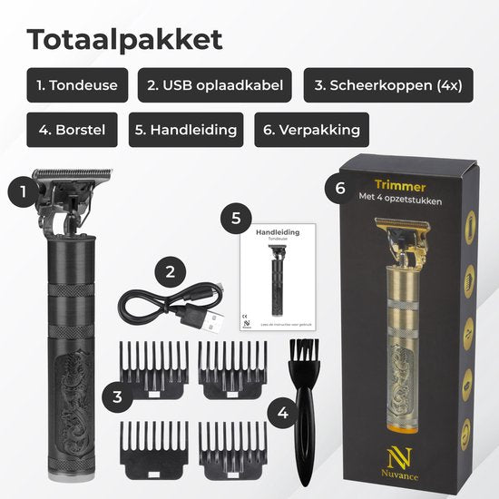 Nuvance Trimmer Men - Haarschneider Kopfhaar - Inklusive 4 Aufsätze - Barttrimmer und Haartrimmer - Haarschneider - Usb Wiederaufladbar
