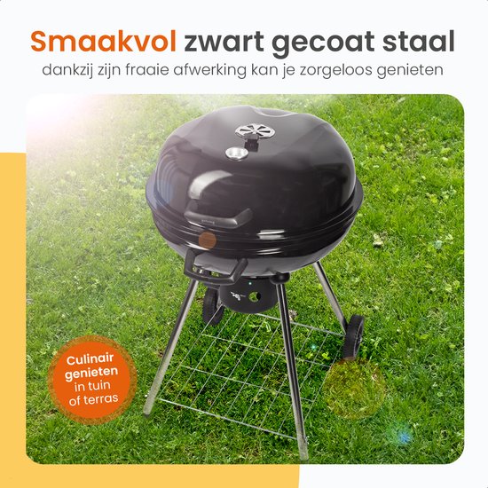 Goliving - Holzkohlegrill auf Rollen - Inklusive Zubehör - XXL BBQ mit Deckel - Ø 54 cm - 65 x 89 cm - Metall - Schwarz