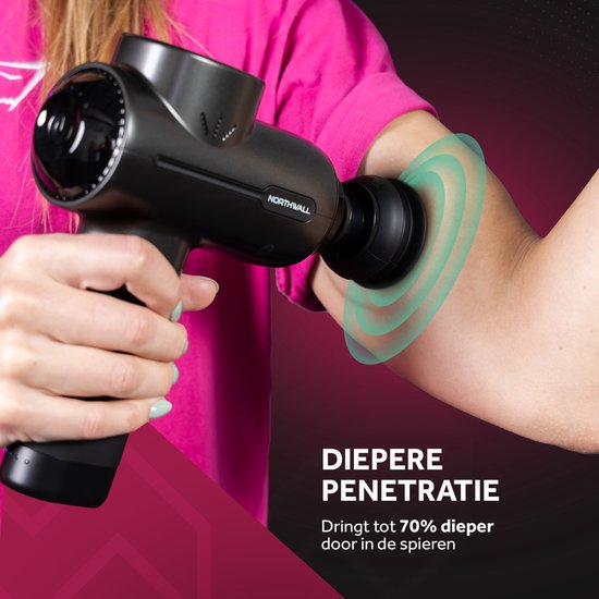 Northwall Massage Gun Professional PRO - Massagepistole mit Etui und 6 Aufsätzen, einschließlich Wärmemassagekopf - Leistungsstarkes und kabelloses Sport- und Entspannungsmassagegerät