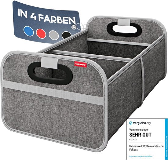 HELDENWERK Faltbare Kofferraumtasche mit rutschfestem Klettverschluss - Kofferraum-Organizer, Auto-Faltbox, Einkaufstasche - verstärkt und stabil
