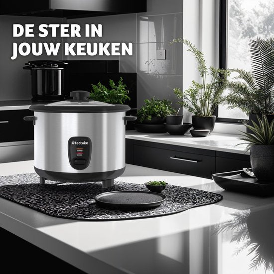 tectake® Reiskocher - Dampfgarer und Reiskocher mit Dämpfeinsatz - Großvolumiger Kochtopf mit 1,8 l Fassungsvermögen - Bis zu 10 Portionen Klebreis, Vollkornreis oder Sushi-Reis