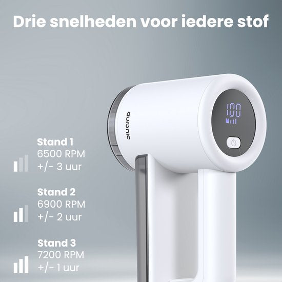 Auronic Electric Lint Remover Pro - Fusselentferner - Akkulaufzeit 120 Minuten - Wiederaufladbar - LED-Anzeige - Entlaubungsgerät - Weiß