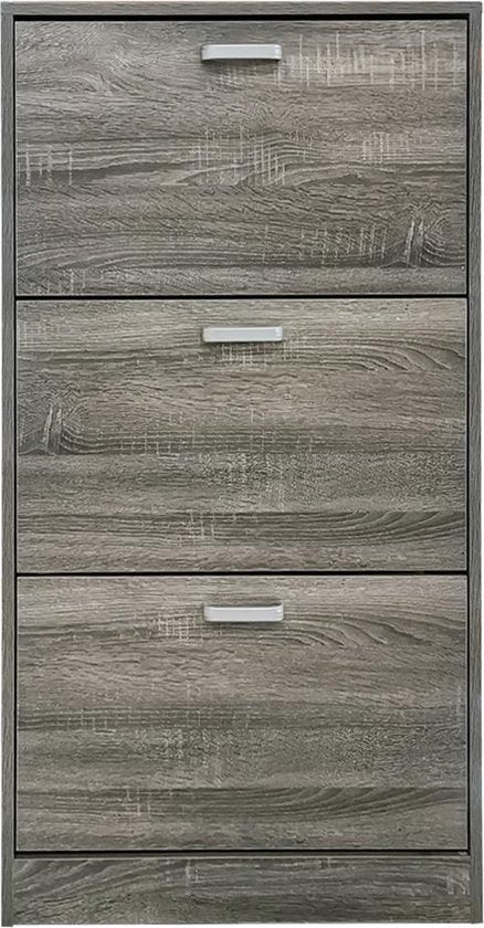 Schuhschrank - Schuhregal - 3 Fächer mit Klapptüren - grau-braun gefärbt