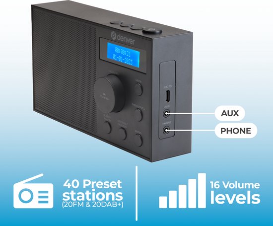 Denver DAB Radio - DAB+/ FM Radio - 40 voreingestellte Sender - Radiowecker - DAB51B