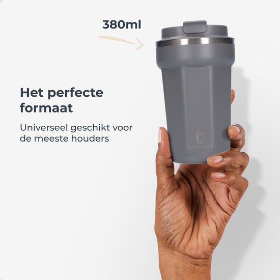 Castagnola Thermos Cup - Kaffeebecher To Go - Reisebecher für Kaffee und Tee - Teebecher - 380 ML - Edelstahl - Grau - Octagon