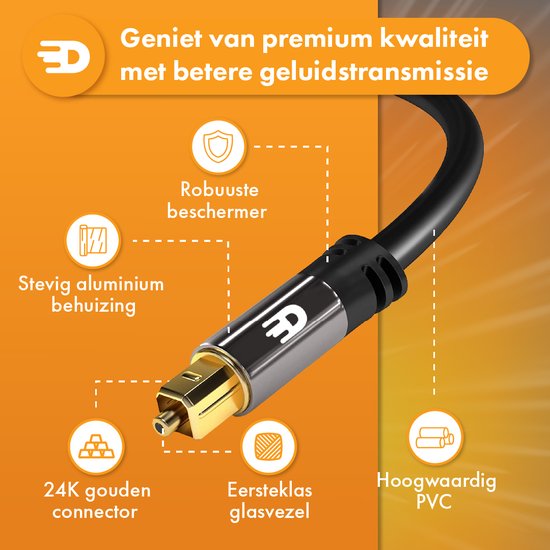 Drivv. Optisches Premium Toslink-Kabel - Optisches Audiokabel - Soundbar - Stecker zu Stecker - 3 Meter - Schwarz