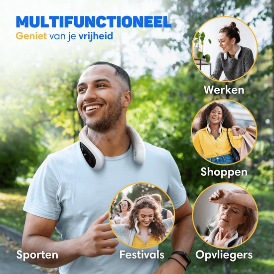 Vulpes Goods® Tech - Halsventilator mit Kühlelement - Wiederaufladbar & leise - Tragbarer Gesichtsventilator - 3 Stufen mit extra Kühlung - ELITE Version