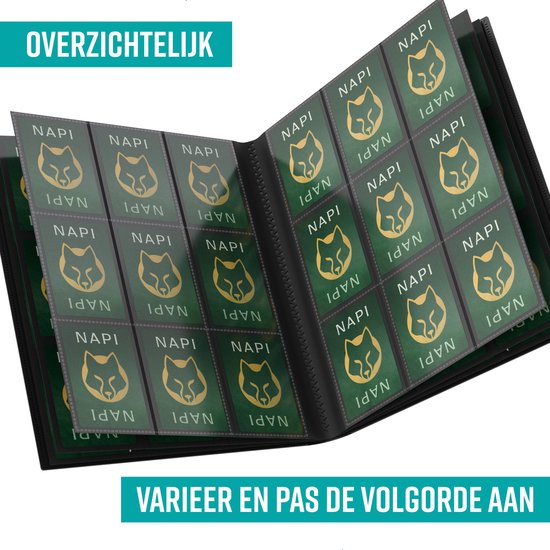NAPI Sammelmappe 360 Karten - Profi-Bindemappe für Karten - Sammelkartenmappe - 9 Fächer - Premium-Kartenmappe - 20 Seiten - A4-Format - Schwarz
