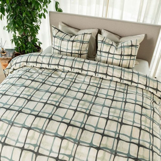 Kayori Yasu Bettbezug aus Baumwolle – 200 x 200–220 + 2 Kissenbezüge – Doppelbett – Einzigartiges Muster – Blau