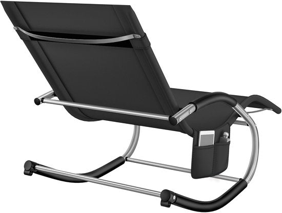 tectake® Liege Taya - Ergonomische Liege für Garten, Terrasse, Balkon - Relaxsessel mit Schaukelfunktion - Gartenstuhl mit bequemen Armlehnen, Kopfstütze und Ablagefach - wetterfest und wasserabweisend - 120kg Tragkraft - Schwarz