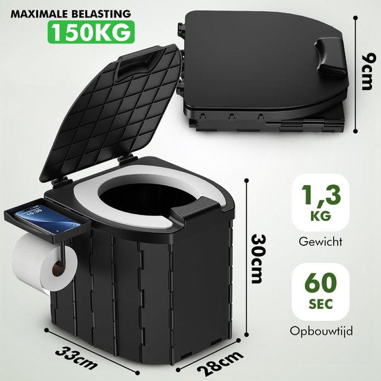 Travelhawk Campingtoilette - Toiletteneimer - Tragbar & faltbar - Inklusive 12 biologisch abbaubaren Beuteln und 10 Absorptionsbeuteln - Ideal für Camping, Festivals & im Freien