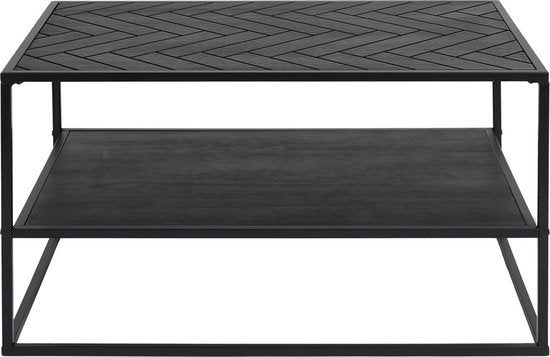 Lifa Living Couchtisch Dijon – Holz und Stahl – für den Innenbereich – Schwarz – Fischgrätmuster – 80 x 50 x 45 cm