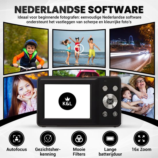 K&L Digitalkamera - Fotokamera - Kompaktkamera - Vlog Kamera - Für Kinder - Inklusive 32GB - NL Software