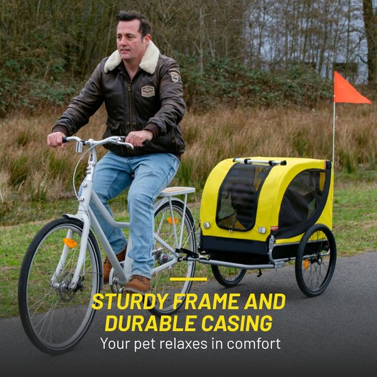 Dunlop Hundefahrradanhänger - Fahrradanhänger für Hunde bis zu 40 KG - Fahrradanhänger Gepäck - Fahrradanhänger mit Reflektoren und verstellbarem Regenschutz - Hundefahrradanhänger - Hundeanhänger - Gelb