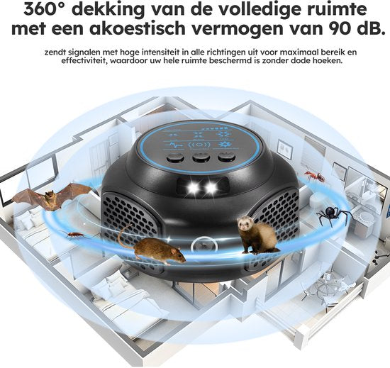 Mausdetektor - mit Blinklicht und Ton - Ultraschalldetektor - für Innenräume - batteriebetrieben - schwarz - von Saaf