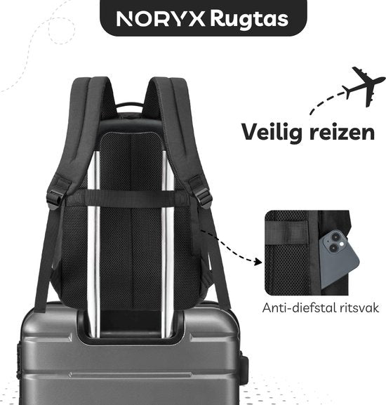 Noryx Origin Rucksack 27L - 15.6 Zoll - Laptop-Rucksack - Schultasche - Männer und Frauen - Spritzwassergeschützt - Schwarz
