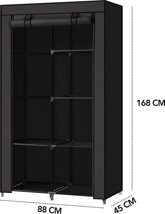 Brixy Kleiderschrank - Kleiderschrank - Faltbarer Kleiderschrank - Faltbarer Stoffschrank - Campingschrank - 88 x 45 x 168 cm - Schwarz