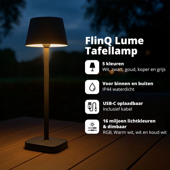 FlinQ Smart Table Lamp Lume - Wiederaufladbar und mit Touch Control - Für Schlafzimmer und Wohnzimmer - Kabellose Lampe auch als Stehlampe - Dimmbar und ideal für den Nachttisch - Industrial - Weiß