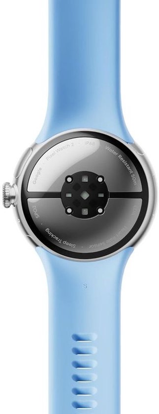 Google Pixel Watch 2 - Silbernes Gehäuse - Blaues Sportband - GPS - 5ATM - Fitbit-Funktionen - 24 Stunden Akku - AMOLED-Bildschirm