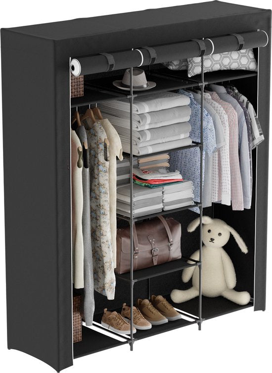 Avalo Wardrobe Fabric Foldable XXL - 150x45x175 CM - Kleiderschrank - Schlafzimmer Kleiderschrank - Schwarz