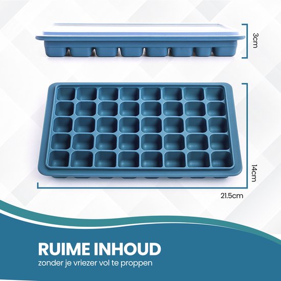 TTD® Luxury Ice Cube Mould mit Deckel - 2er Set - 40 + 40 kleinere quadratische Eiswürfel - 100% Silikon - BPA frei - Eiswürfelform