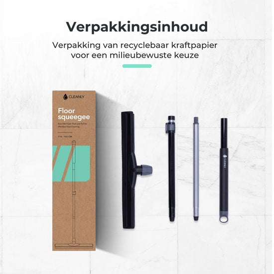 CLEANLY Bodenwischer mit Griff Teleskop 114-142 cm - Badezimmer-Bodenwischer - Wasserwischer - Duschwischer - Doppeltes EVA Schaumstoff - Breite 43.5 cm - Schwarz, Grau