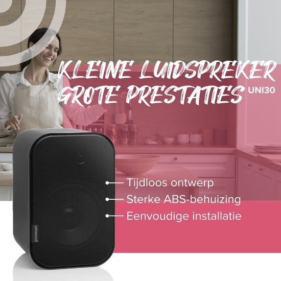Artsound UNI30, 2er-Set Passivlautsprecher, 2-Wege-HiFi-Lautsprecher, 20-60 Watt, Wandhalterung mit Kugelgelenk, geeignet für Räume bis 40 m² wie Küche, Café, Lager, Farbe: schwarz