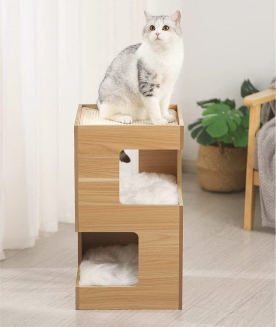 Livista® - Katzenhaus - Farbe Naturholz - 60x30x30 cm - Hochwertige Materialien - Mit Kissen