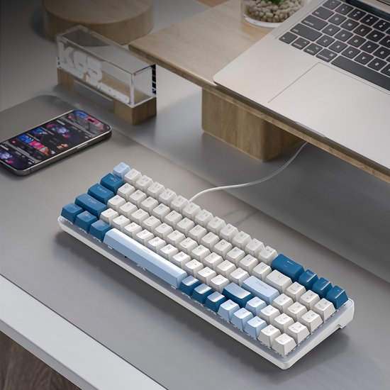 FREEWOLF K65 Mechanische Gaming-Tastatur - seitliche RGB-Beleuchtung - 78 Tasten - Mini-NumPad - roter Schalter - Blueberry