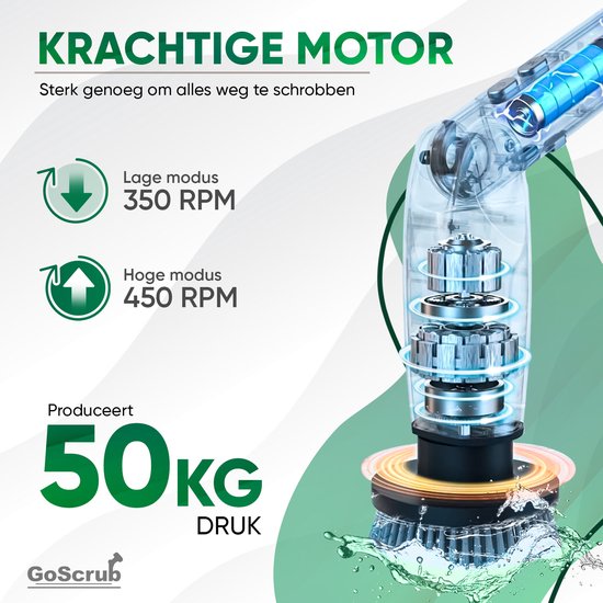 GoScrub® Elektrische Reinigungsbürste - Cleaning Hero V1 - Schwarz - Schrubber mit Griff - Polierer - Scheuerbürste - Für Bad und Küche - 8 Aufsätze