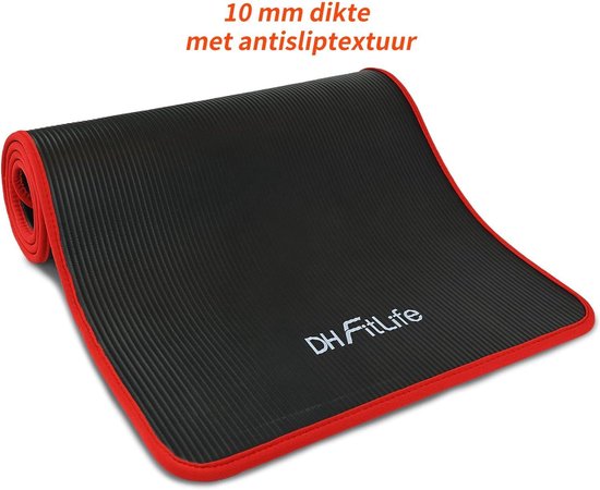 DH FitLife Trainingsmatte, Fitnessmatte, Sportmatte, 183 x 61 x 1 cm, extra reißfest, Yogamatte, rutschfest und dick, Workoutmatte (schwarz)
