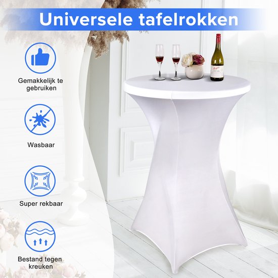 Saaf Bartable Rock Set - 4 Stück - ∅80-85 x 110cm - Bartable Bezug - Waschbar und elastisch - Weiß