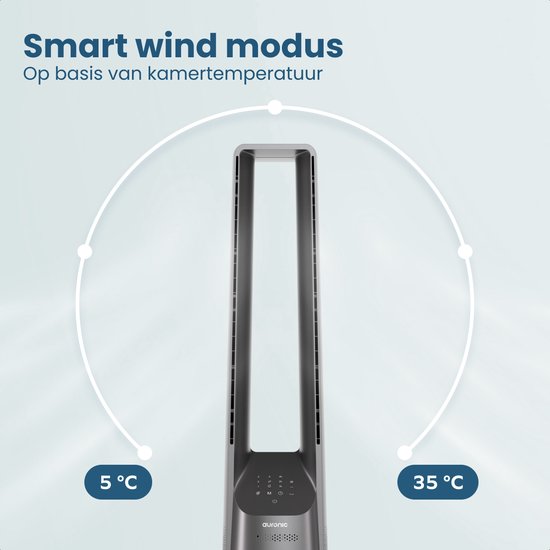 Auronic Tower Fan - Lamellenloses Modell - Luftkühler - Bodenventilator - Leiser Standventilator - 101 CM - 6 Geschwindigkeiten - Ventilator - Mit Timer - 39 dB - Hellgrau