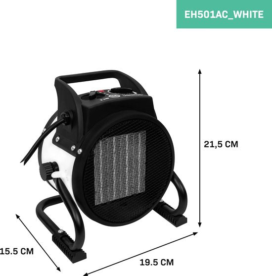 VONROC Elektroheizgerät - Strahlheizgerät - Heizlüfter - Keramik - 3 Stufen: 1000W/2000W/Ventilator - für Räume bis zu 20m2 - weiß