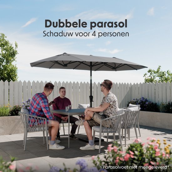 LifeGoods Doppelter Sonnenschirm - Garten - 160x300cm - bis zu 8 Personen - Wasserdicht - UPF50+ - Dunkelgrau