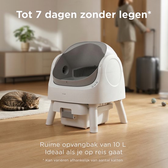 TrevoPet® Automatisches Katzenklo - Selbstreinigend & Sicher - Für Katzen bis zu 12KG - Inkl. Matte, 60 Abfallbeutel & Zubehör - 10L Abfallbehälter - Weiß & Grau