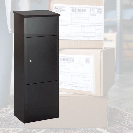 BRASQ Paketbriefkasten Schwarz PB400 - Standbriefkasten Stahl - Paketbriefkästen - Paketkasten 105x38x24 cm