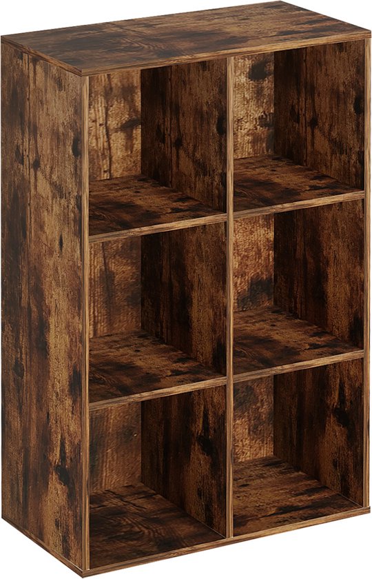 Bücherregal mit 6 offenen Fächern - Wandschrank - Fächerschrank - Farbe braun vintage