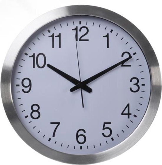 Perel Wanduhr 40 cm, analog, mit automatischer DCF-Zeitsynchronisation, großem, gut ablesbarem Zifferblatt, silberfarbenem Aluminiumrahmen, für Wohnzimmer, Küche, Büro, Wartezimmer