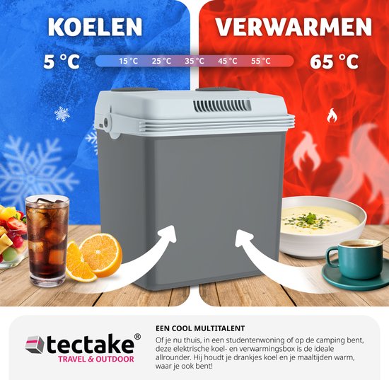 tectake - Elektrische Kühlbox mit 25 l - Kühl- und Warmhaltefunktion - Leise elektrische Kühltasche - Für Auto oder Steckdose - Mini-Kühlschrank für Camping, Getränke - Thermobox mit Strom - Eco Mode